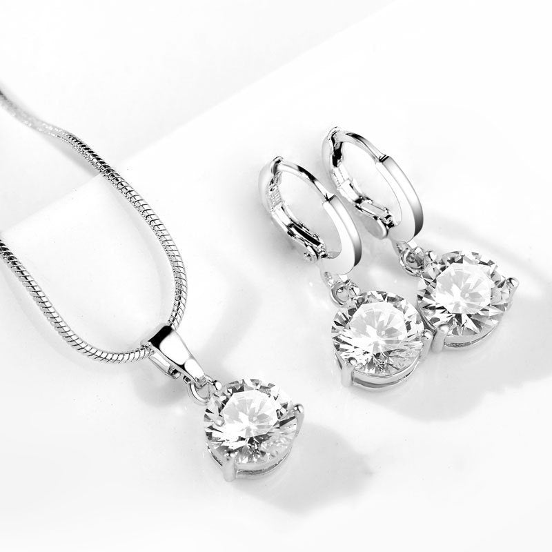 6 Pc - Zircon Necklace Earrings - Silver (Unit Price - 68)