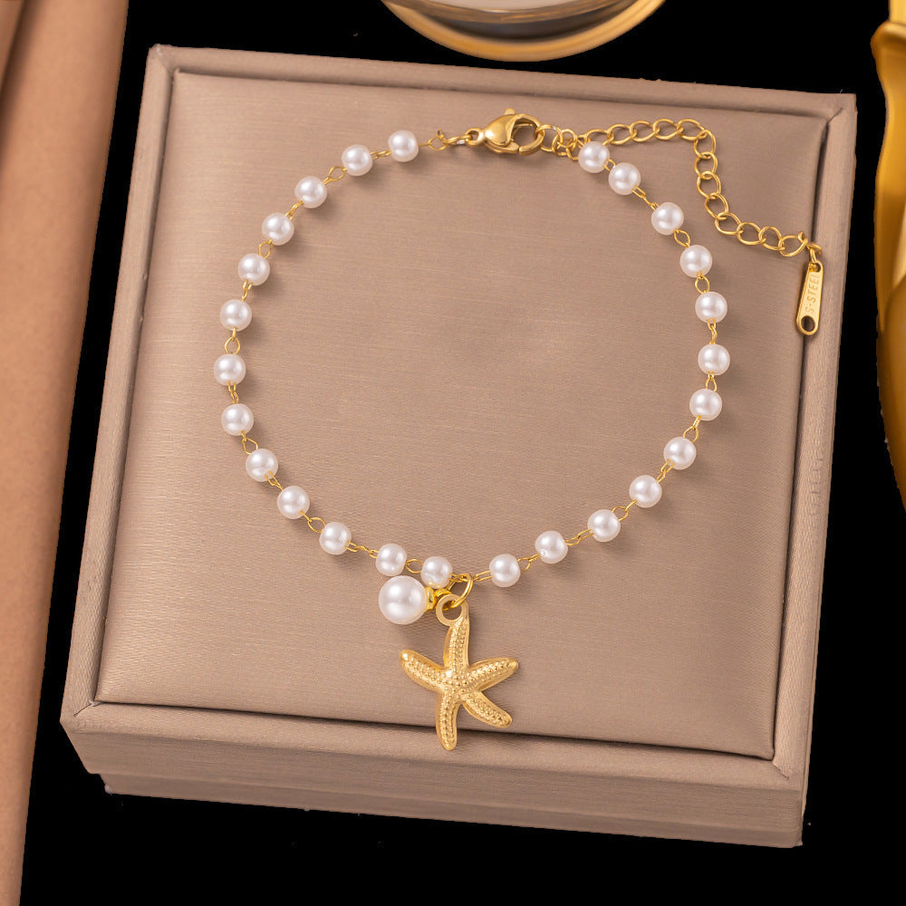 3 Pc - Anti Tarnish Pearl starfish bracelet gold (1 Pc Price - 70)