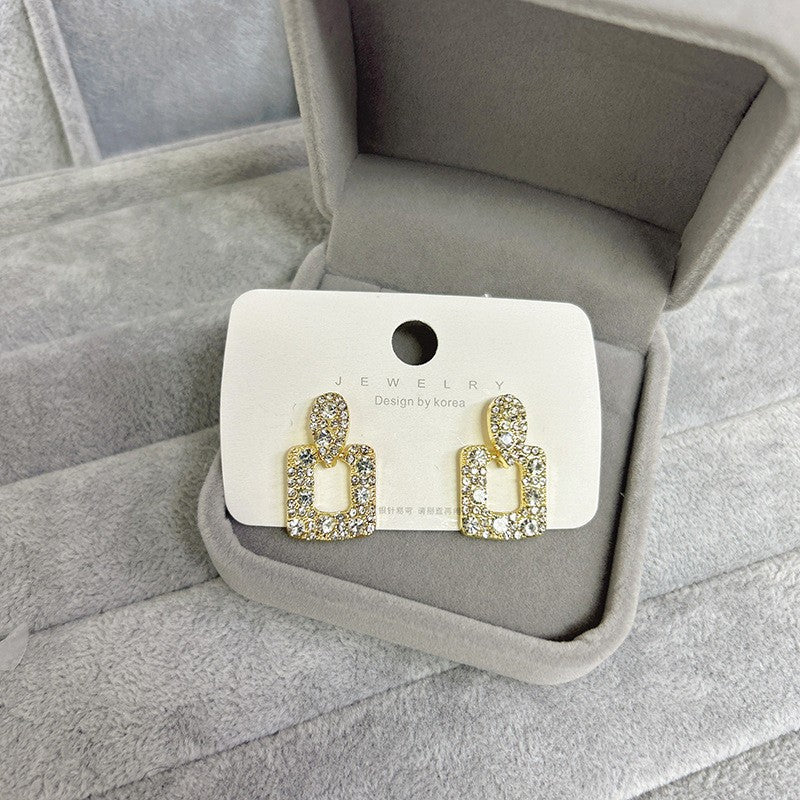 6 Pairs - French Retro Geometric Square Flash Diamond Earrings (1 Pair Price - 27)