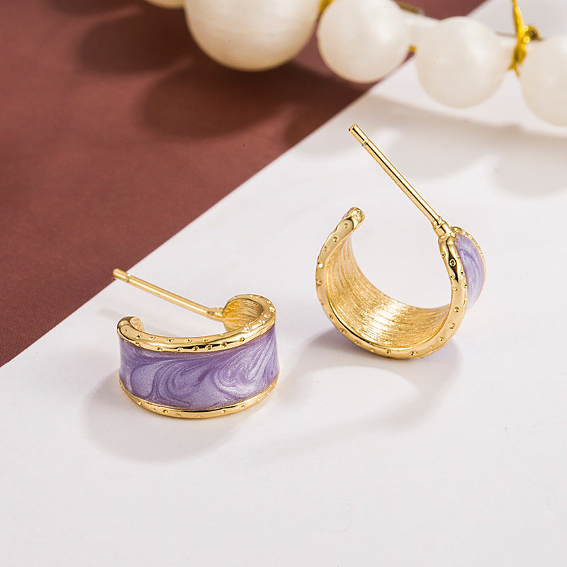 6 Pairs - Lavender Retro C- shaped Glaze Ear Studs Earrings  (1 Pair Price - 33)