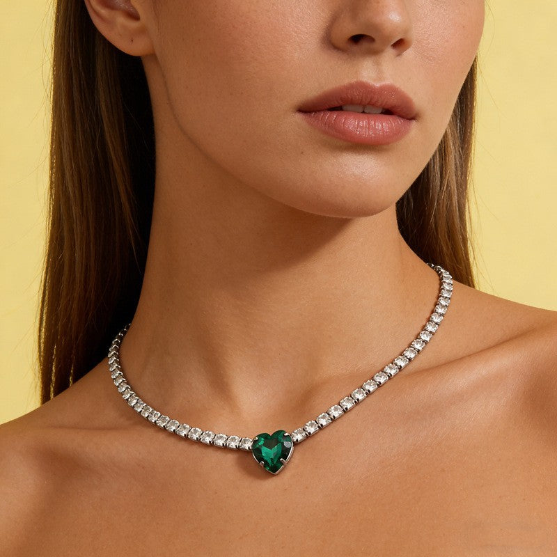 6 Pc - Simple Green Heart Choker Neck Chain (1 Pc Price - 53)