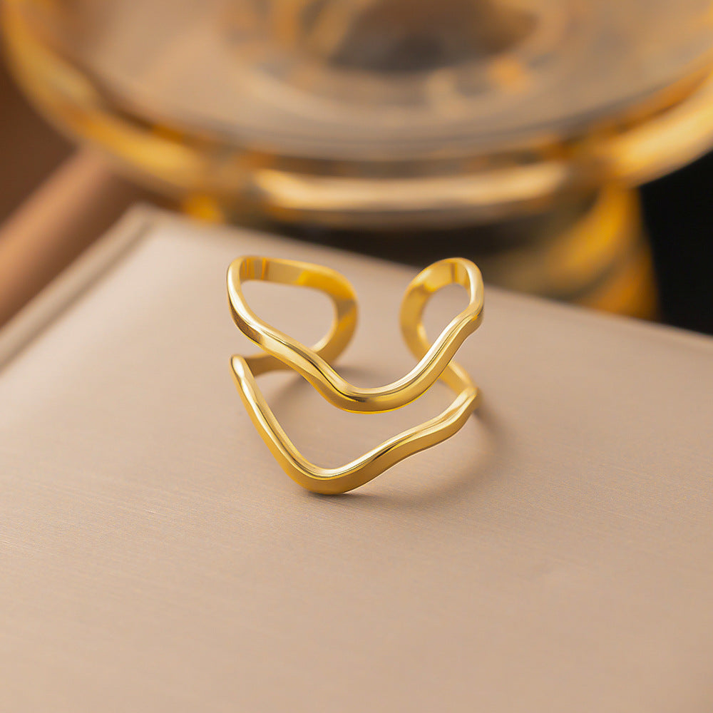 3 Pc - Anti Tarnish Double-layer twisted ring gold (1 Pc Price - 46)