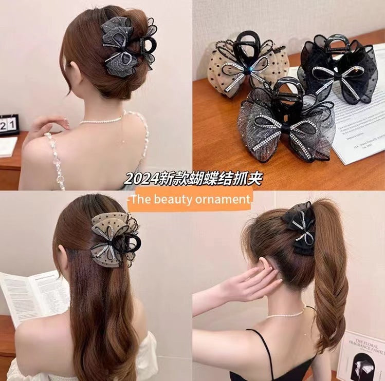 6 Pc - Shiny Bowknot Polka Dot Mesh Bubble Hair Clip Clutcher (Mix Color) (Unit Price - 39)