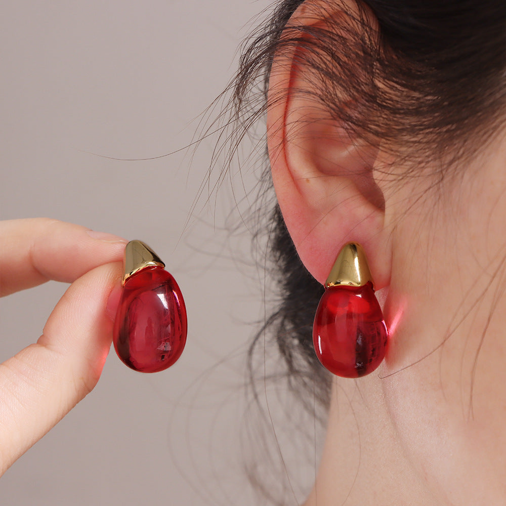 6 Pairs - Colorful Water Drop Resin Earrings (Mix Color)  (1 Pair Price - 33)