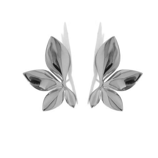 6 Set - Glossy flower and leaf earrings - Silver (Unit price 35)