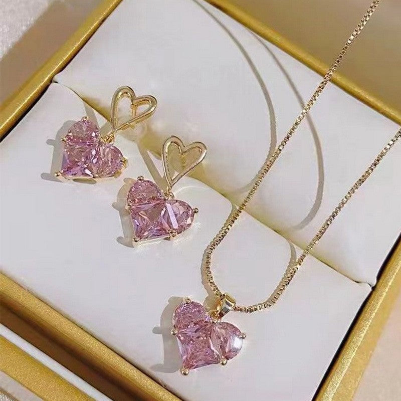 6 Set - Pink heart earring necklace set (Unit price 74)