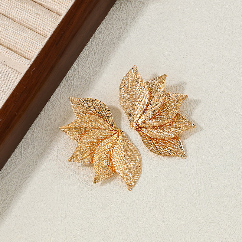 6 Pairs - Stylish and Unique 3D Leaf and Flower Earrings - Golden (1 Pair Price - 34)