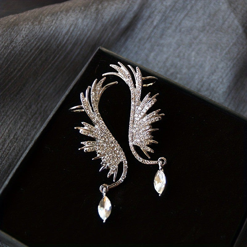 6 Pairs - New South Korea Angel Wings Elf Water Drops Advanced Flash Diamond Ear Clip Earrings (1 Pair Price - 45)