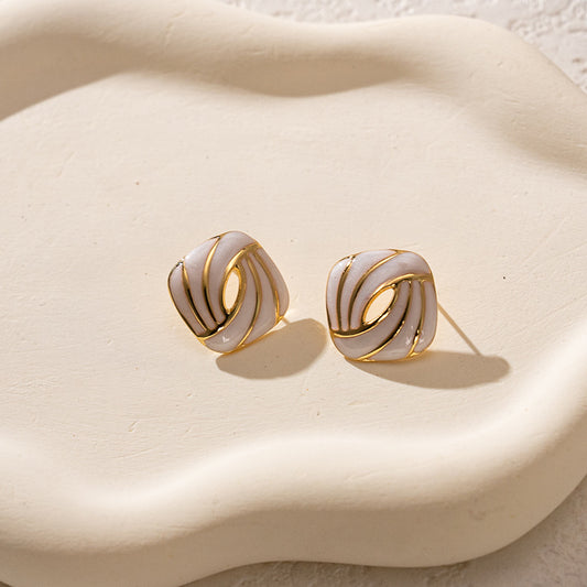 3 Pairs - Colorful Oil Drop Stainless Steel Square Earrings - White (1 Pair Price - 51)