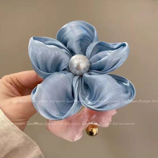 3 Pc - Flower Hair Ties for Girls - Blue Flower (1 Pc Price - 31)