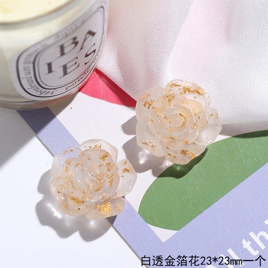 6 Set - Gold foil flower rose earrings - White (1 Set price - 22)
