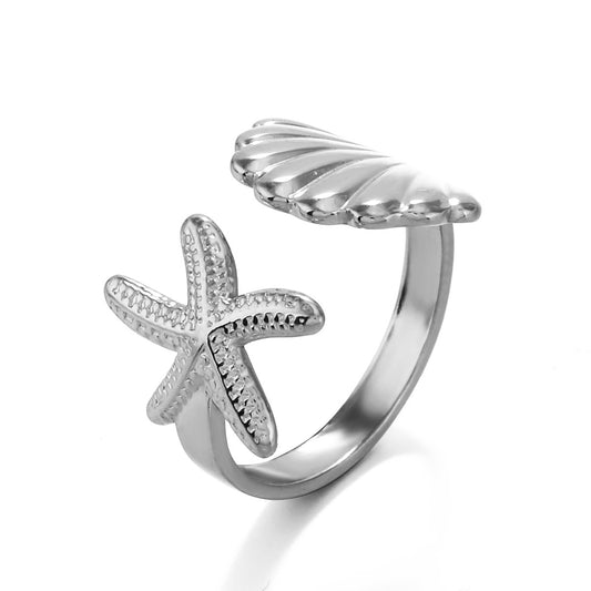 3 Pc - Anti Tarnish Shell Starfish Ring silver (1 Pc Price - 39)