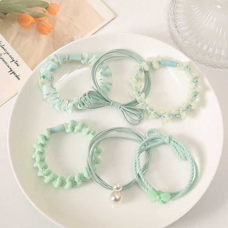 6 Set - Six Pack New Mori Sweet Cute Hair Rope Ponytail Holder (Mix Color OPP bag) (Unit Price 25)