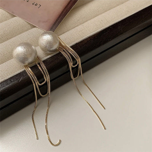 6 Set - Korean cotton pearl long tassel earrings (1 Set price - 48)