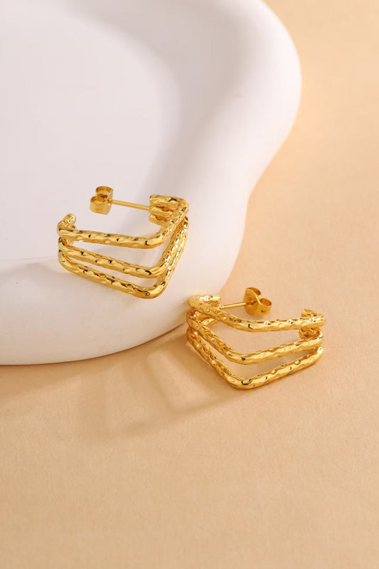 3 Pairs - Anti Tarnish Rectangular multi layer Hoop Earrings (1 Pair Price - 77)