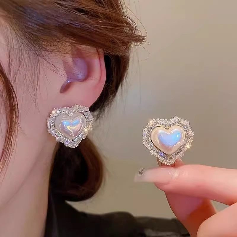6 Set - Mermaid full diamond white stone heart earrings (Unit price 39)