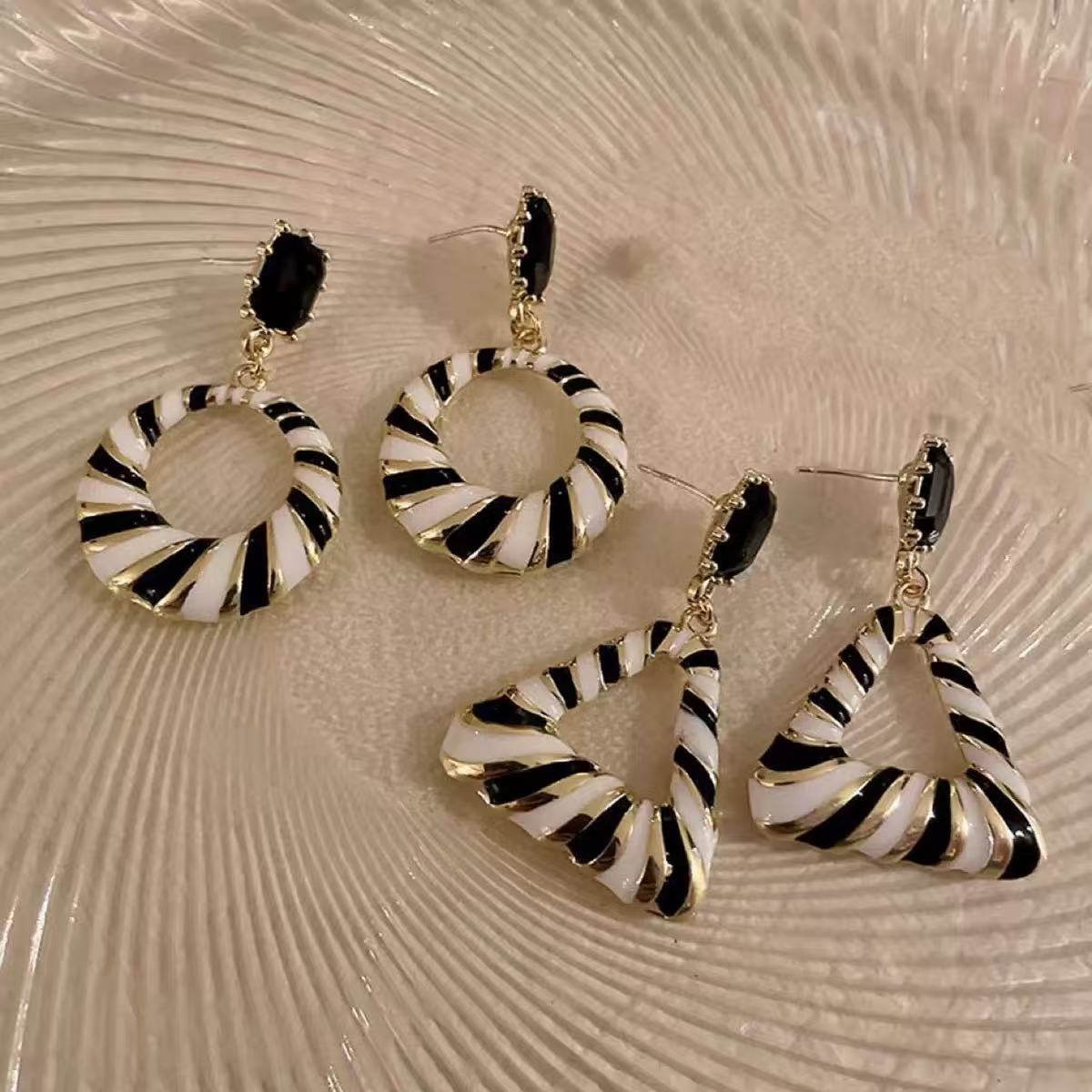 6 Pairs - Black and White Striped Earrings for Women (Mix Design) (1 Pair Price - 30)