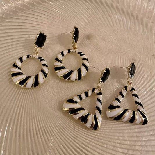 6 Pairs - Black and White Striped Earrings for Women (Mix Design) (1 Pair Price - 30)