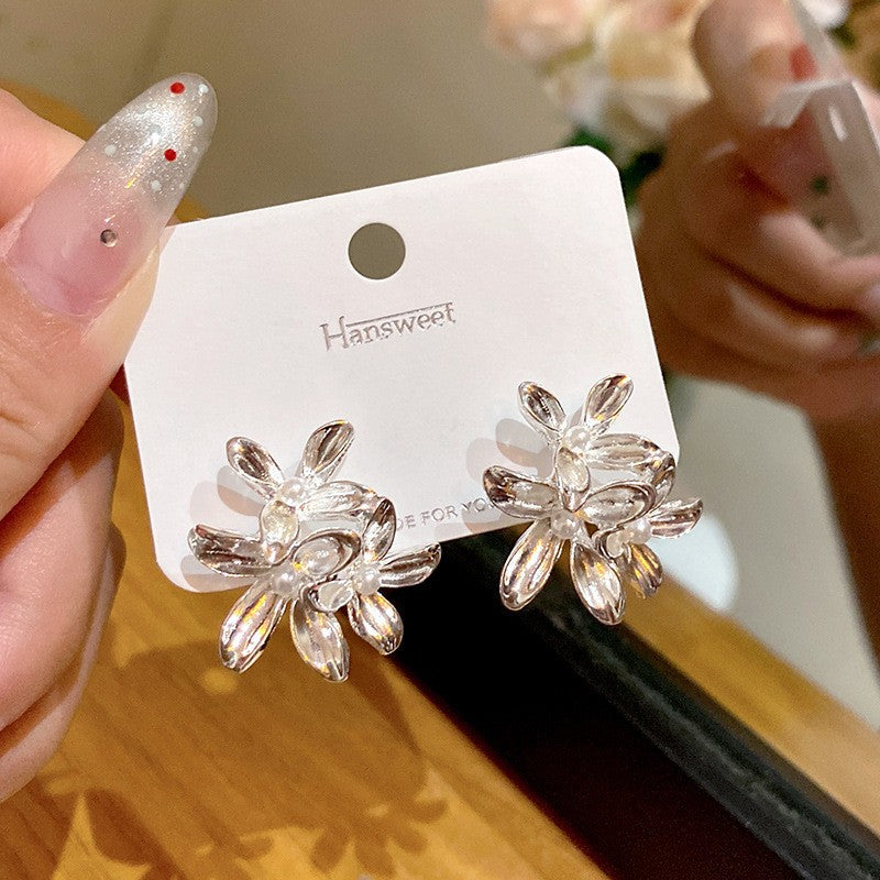 6 Pairs - Korean Style Exaggerated Flower Earrings - Silver (1 Pair Price - 39)