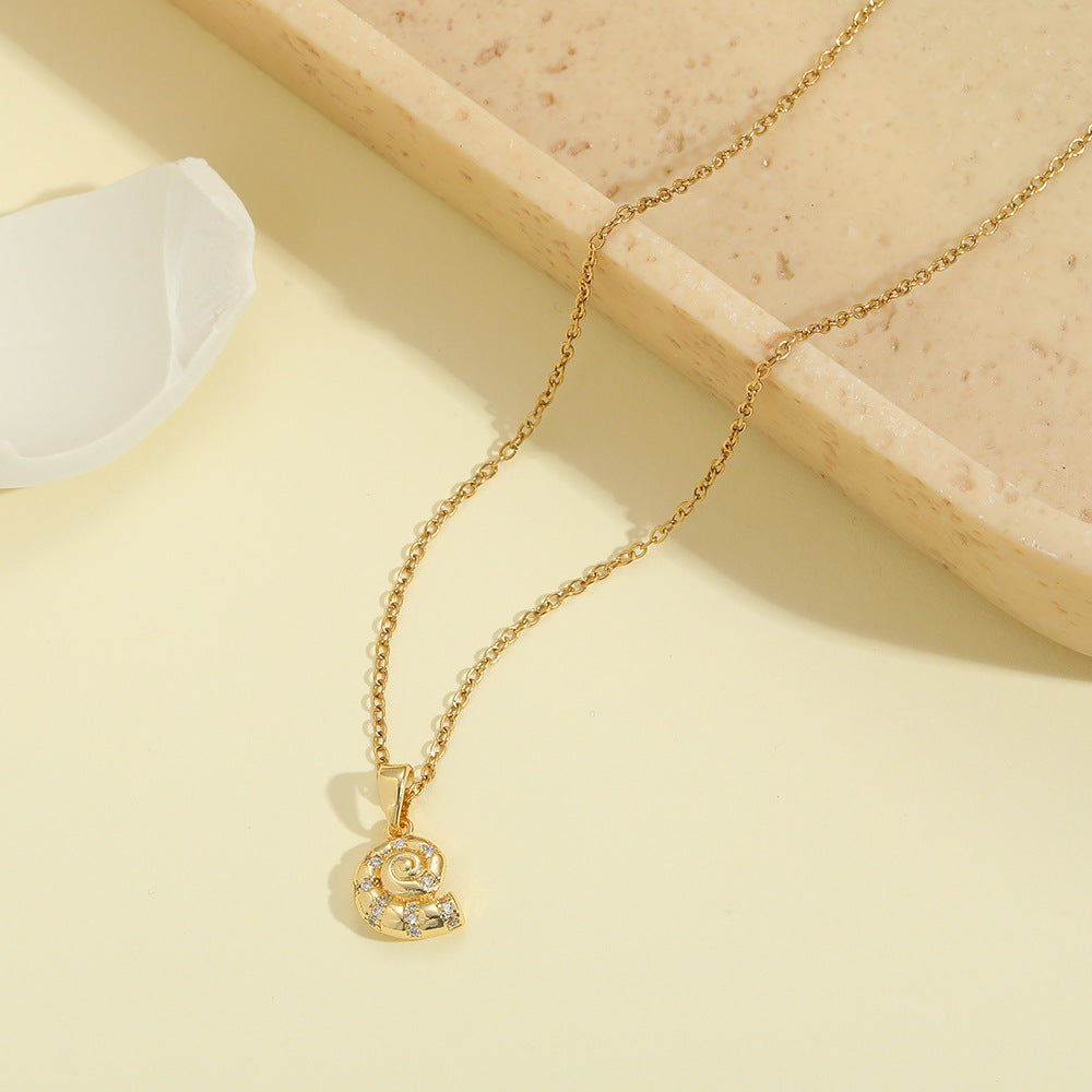 3 Pc - Anti Tarnish Zircon new shell necklace gold (1 Pc Price - 62)