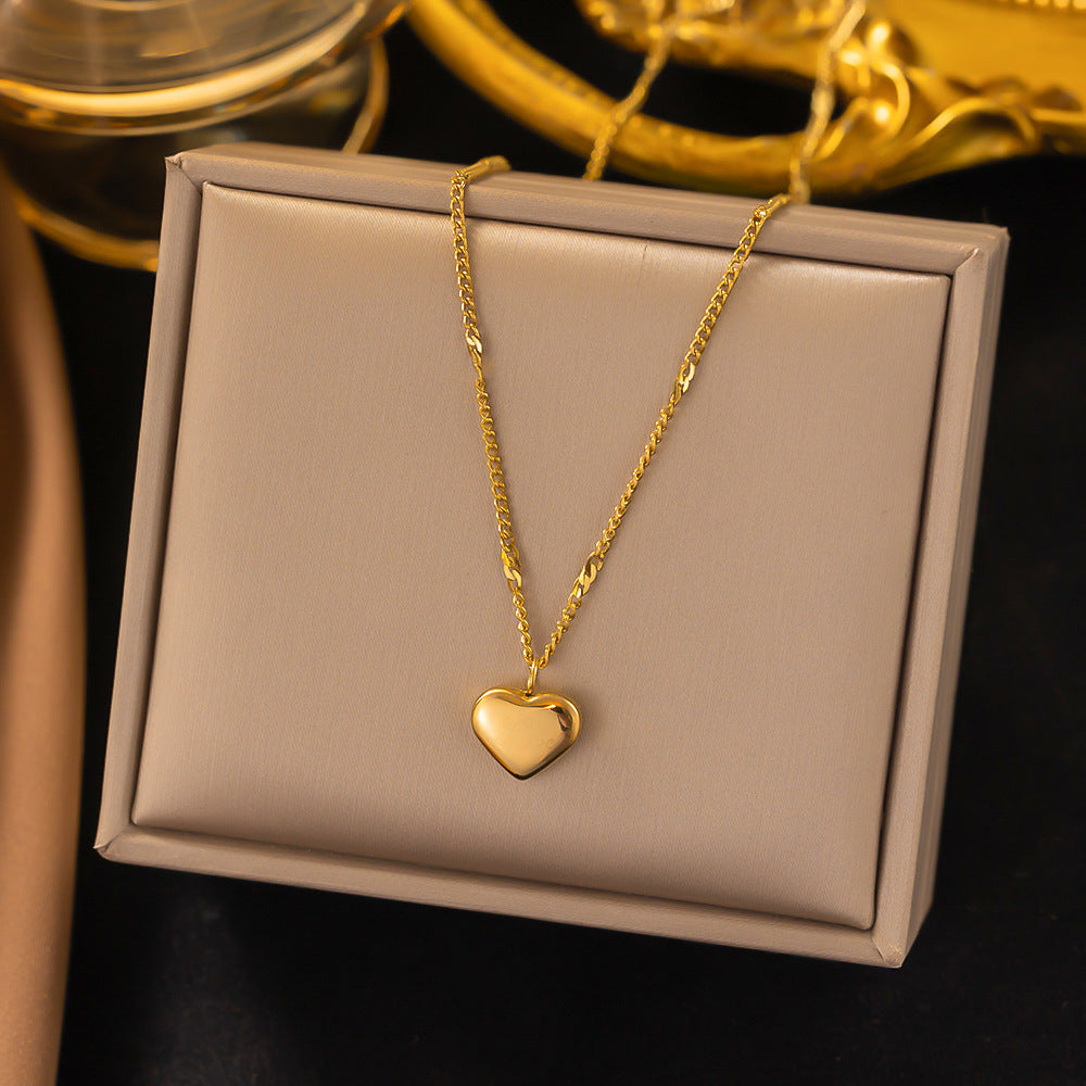 3 Pc - Anti Tarnish Heart-shaped necklace - Gold (1 Pc Price - 64)