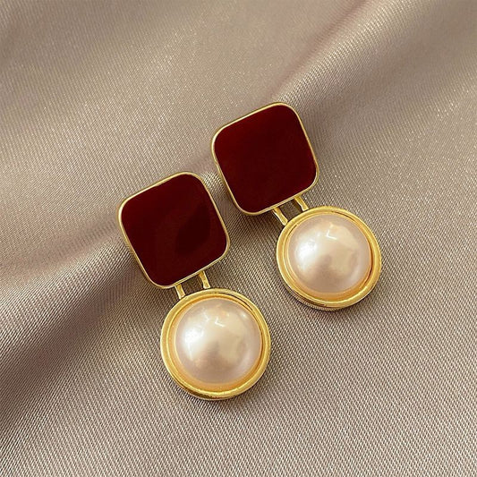 6 Set - Red square pearl earrings (1 Set price - 33)