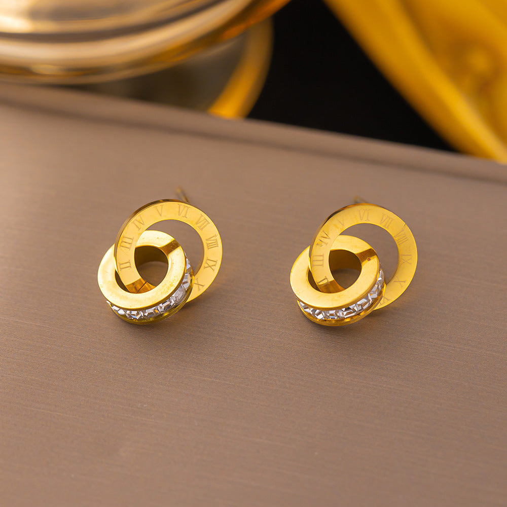 3 Set - Anti Tarnish Roman double ring necklace and earring set gold (1 Set Price - 138)