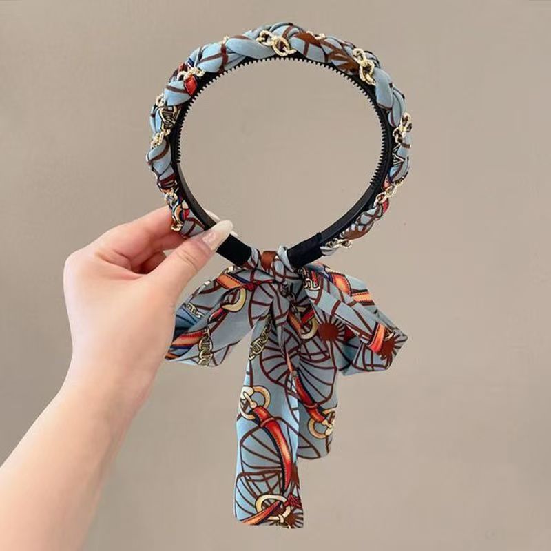 6 Pc - Retro printed ribbon tooth comb headband hair tie (Mix Color) (Unit Price - 35)
