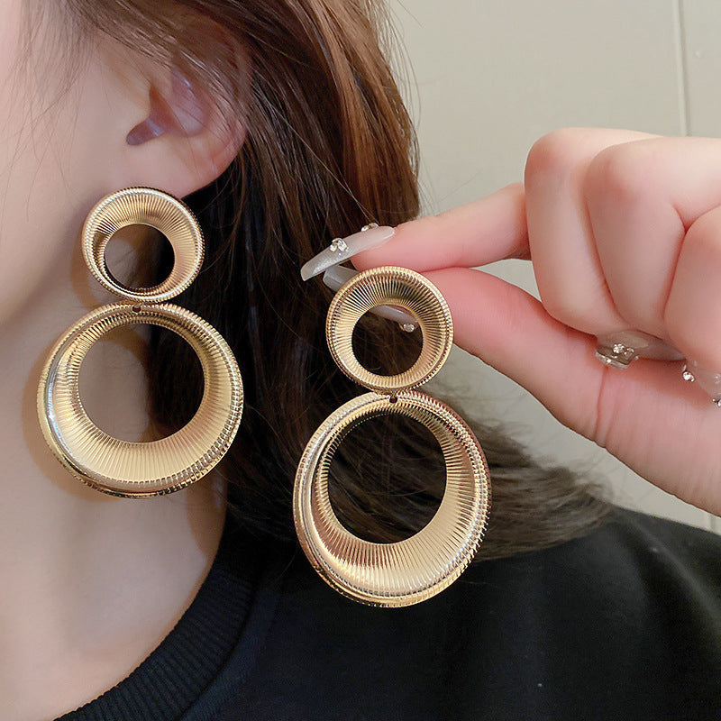 6 Pairs - Striped Double Hoop Earrings - Golden (1 Pair Price - 33)