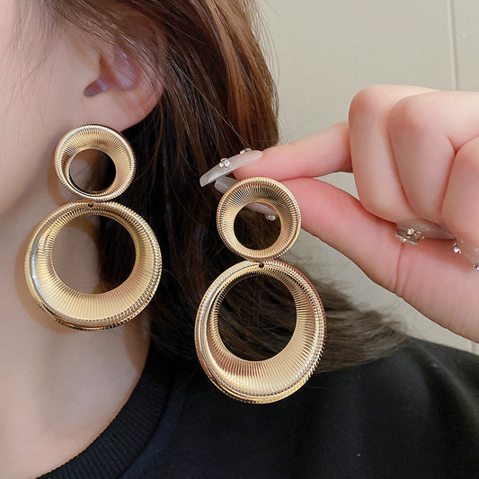 6 Pairs - Striped Double Hoop Earrings - Golden (1 Pair Price - 33)