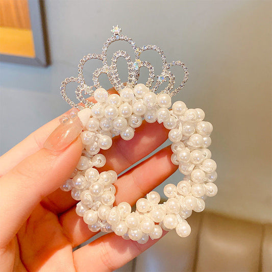 Diamond Crown Pearl Hair Tie Princess Rubber Band