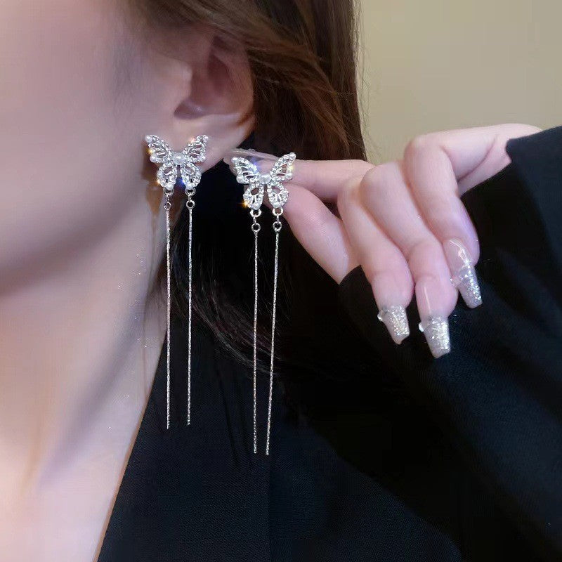 6 Pairs - High-End Butterfly Pearl Zircon Tassel Earrings (1 Pair Price - 53)