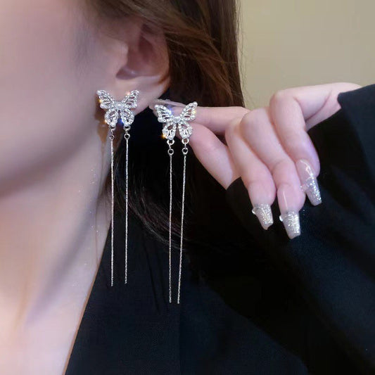 6 Pairs - High-End Butterfly Pearl Zircon Tassel Earrings (1 Pair Price - 53)