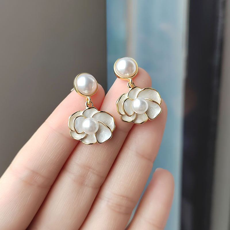 6 Set - French retro oil drop pearl flower earrings (Unit price 31)