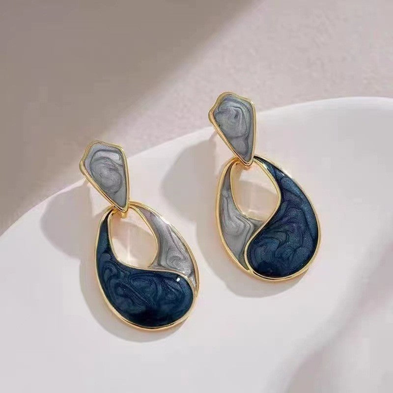 6 Pc - French retro water drop glaze haze blue earrings (Unit Price - 28)