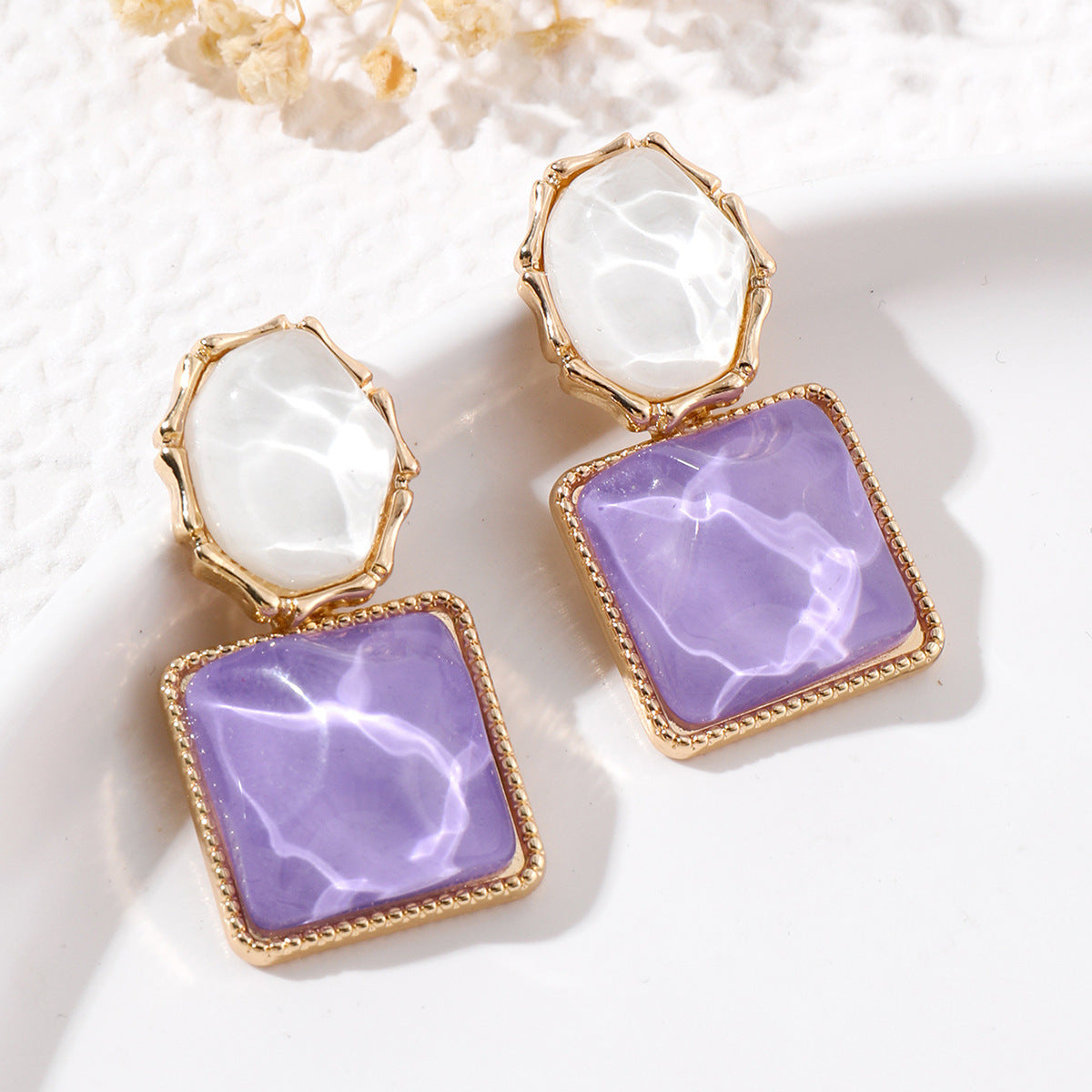 6 Set - Contrast color water ripple geometric square earrings (Mix color) (Unit price 35)