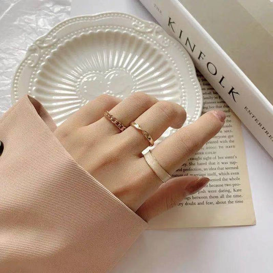 6 Pc - Three-piece female fashion ring - Golden (Unit Price - 22)