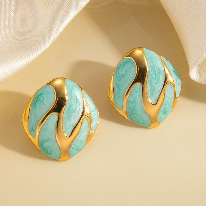 6 Pairs - Retro Irregular Square Earrings (Mix Color) (1 Pair Price - 30)