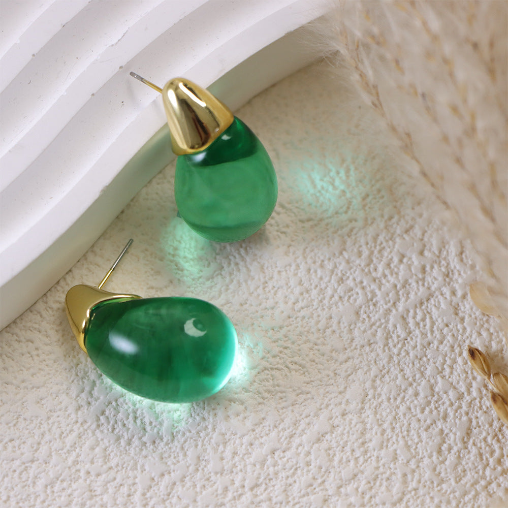 6 Pairs - Colorful Water Drop Resin Earrings (Mix Color)  (1 Pair Price - 33)