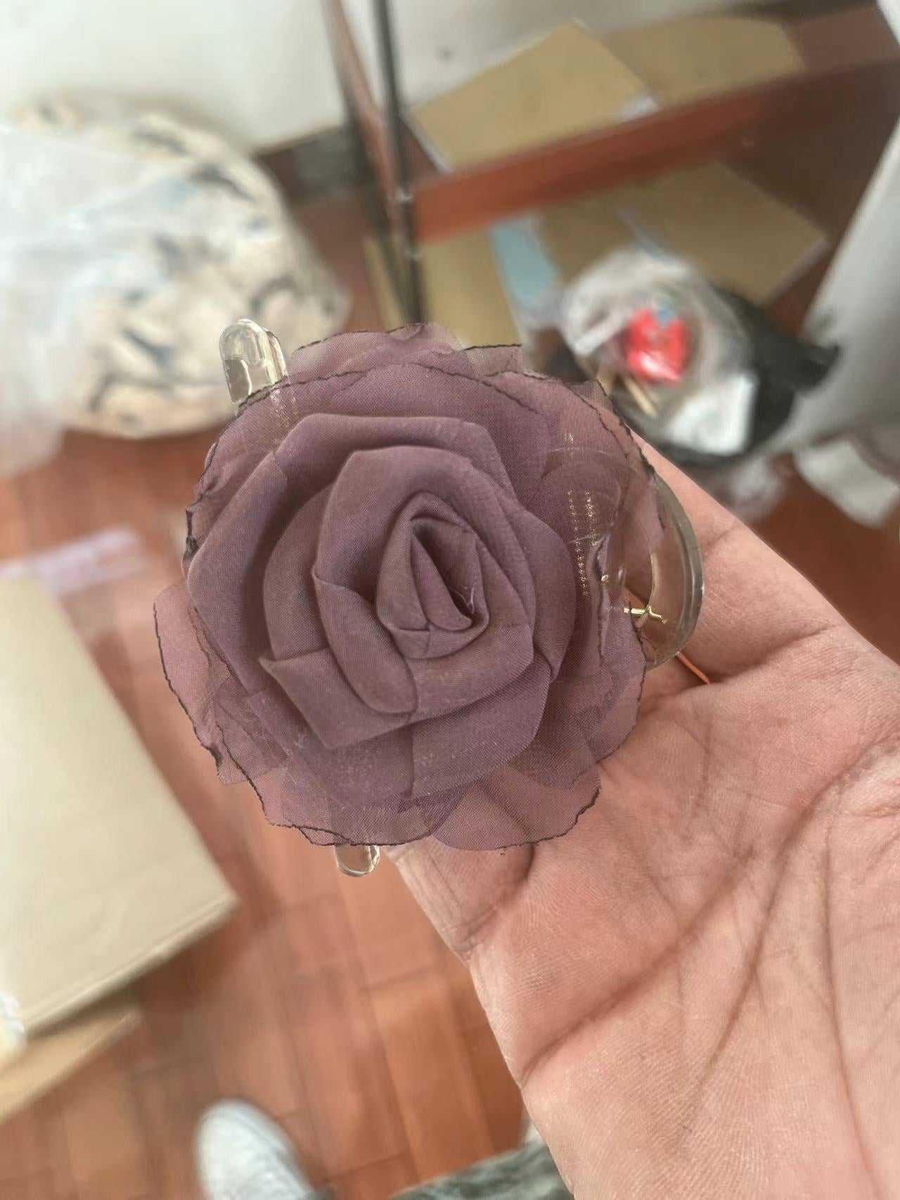 3 Pc - Fairy-Style Tulle Rose Acrylic Hair Clip Cluther - Purple (1 Pc Price - 40)