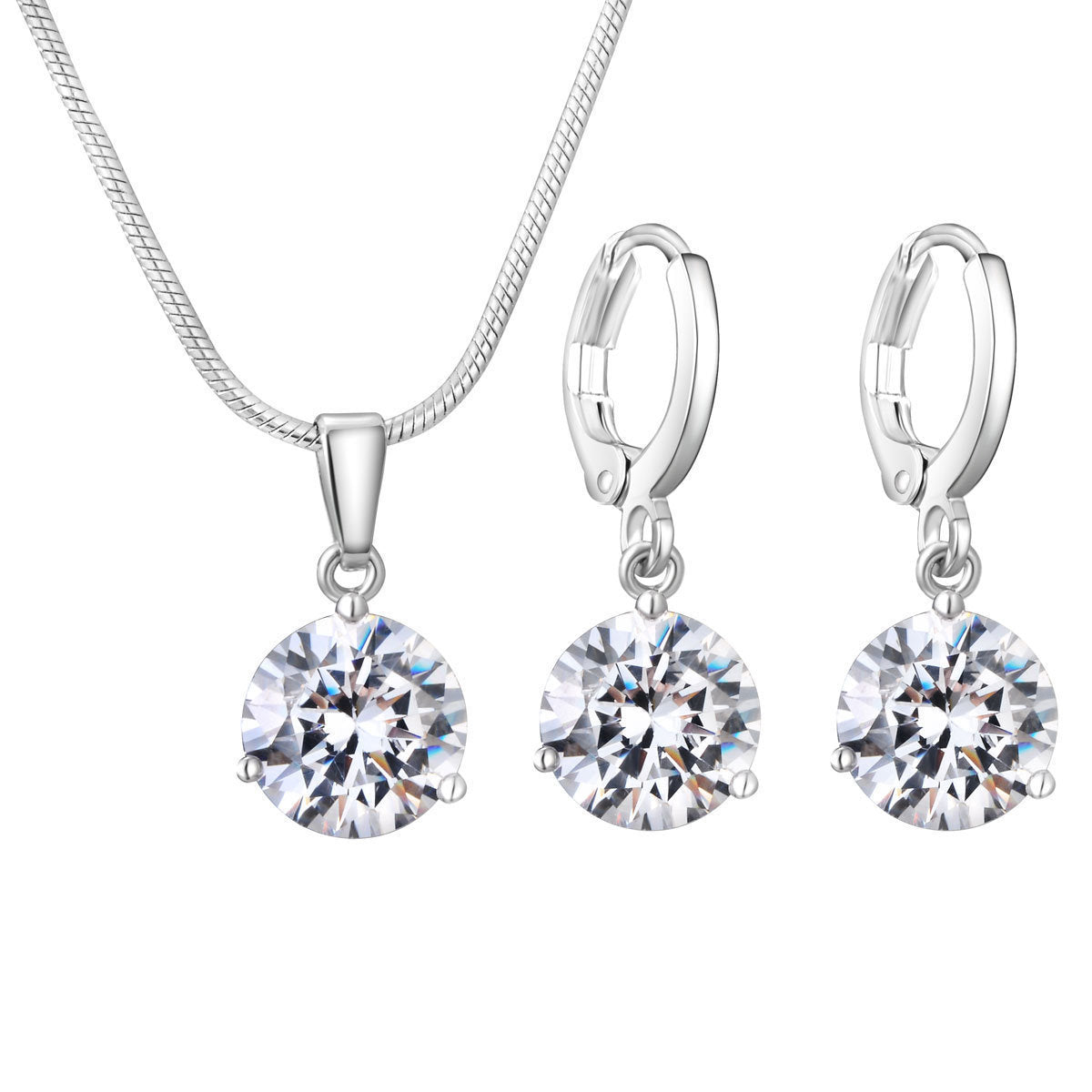 6 Pc - Zircon Necklace Earrings - Silver (Unit Price - 68)