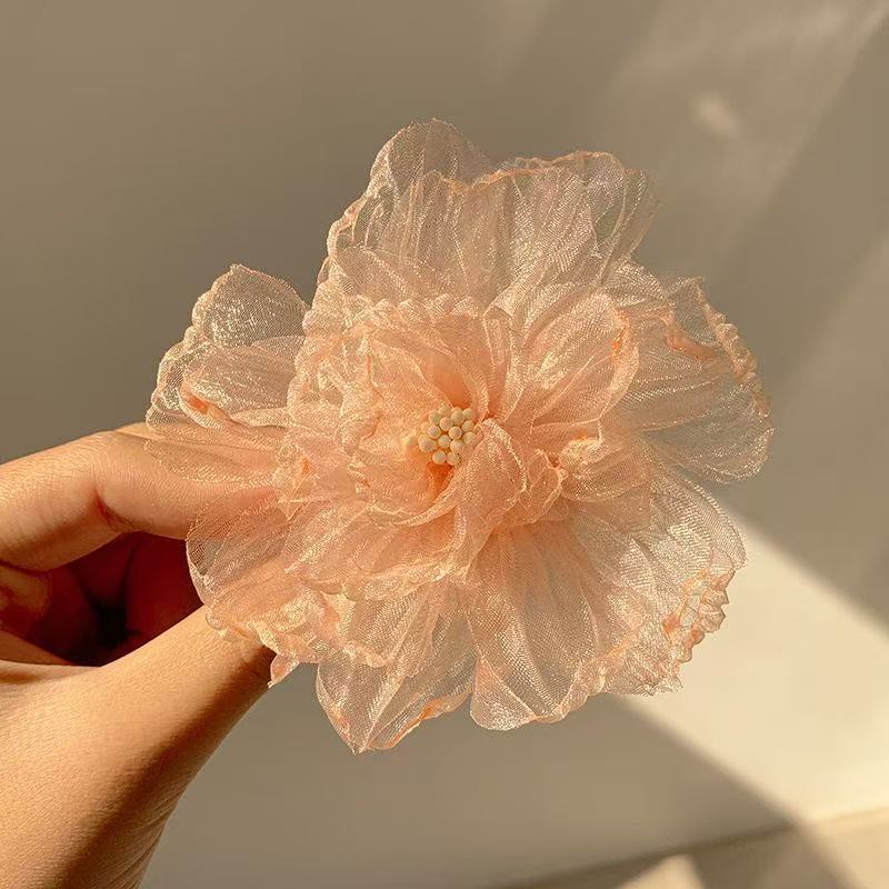 3 Pc - Super Fairy Princess Style Tulle Camellia Flower Hair Clip for Girls - Orange (1 Pc Price - 23)