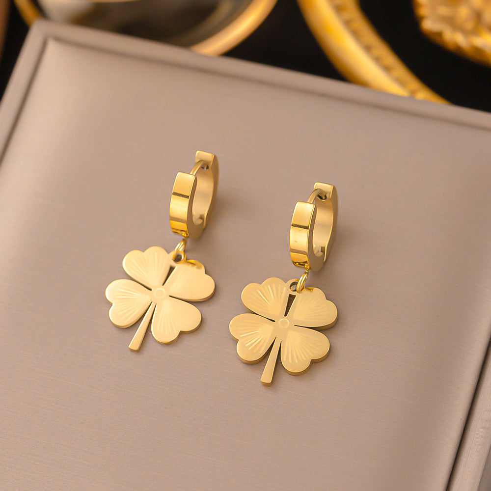 3 Pairs - Anti Tarnish Love four-leaf flower earrings gold (1 Pair Price - 74)