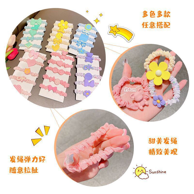 6 Set - Sweet Flower Colorful Series Hair tie rubberband (Mix Color) (5 pc set opp packing) (1 Set price - 35)