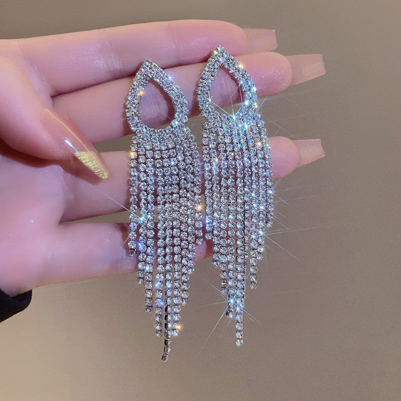 6 Pairs - Water Drop Full Diamond Long Tassel Luxury Earrings (1 Pair Price - 69)