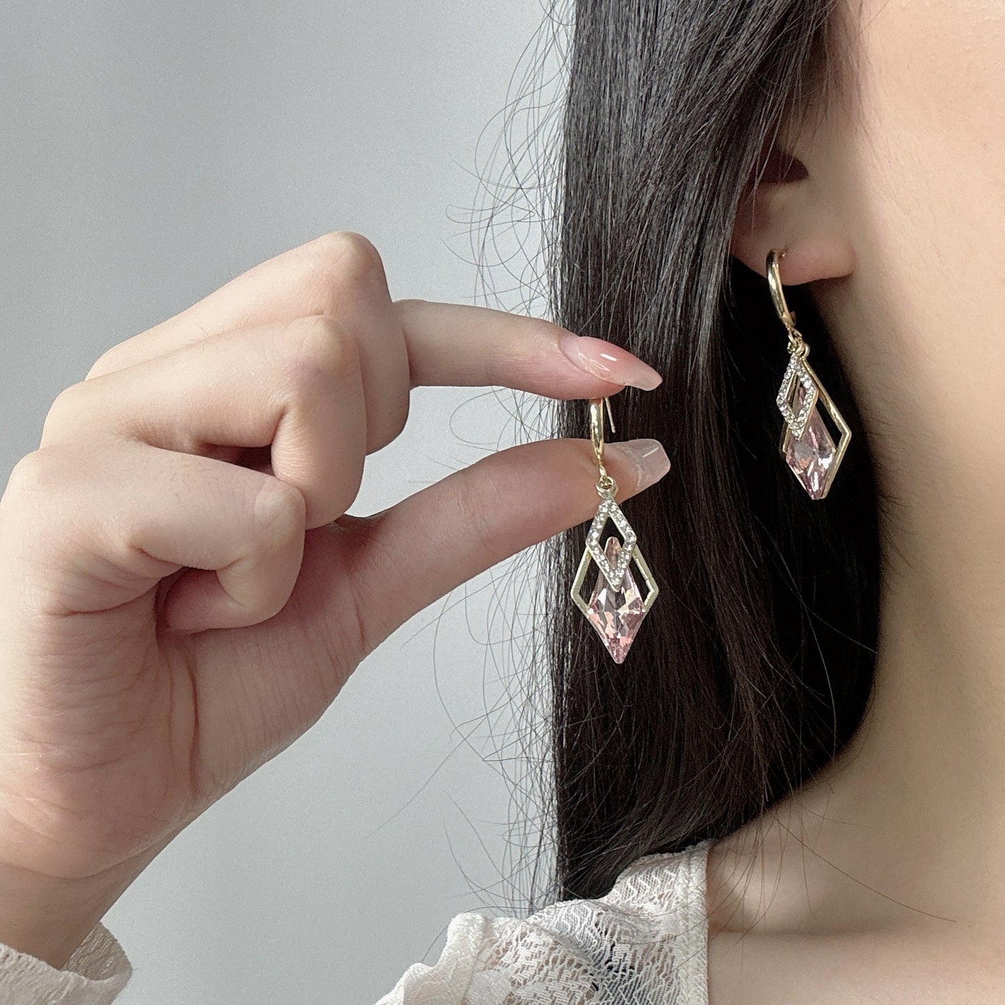 6 Pairs - Korean Super Flash Geometric Rhombus Diamond Earrings (1 Pair Price - 43)
