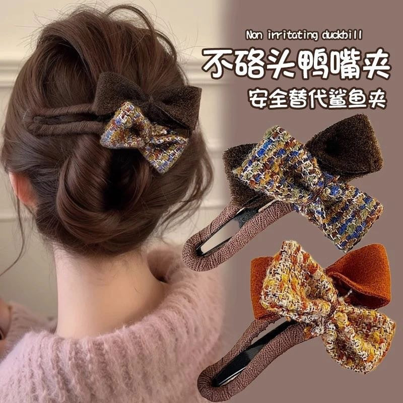 6 Pc - Tiktok Trending Chanel-Style Bow Plush Duckbill Hair Clip (Mix Color) (Unit Price - 29)