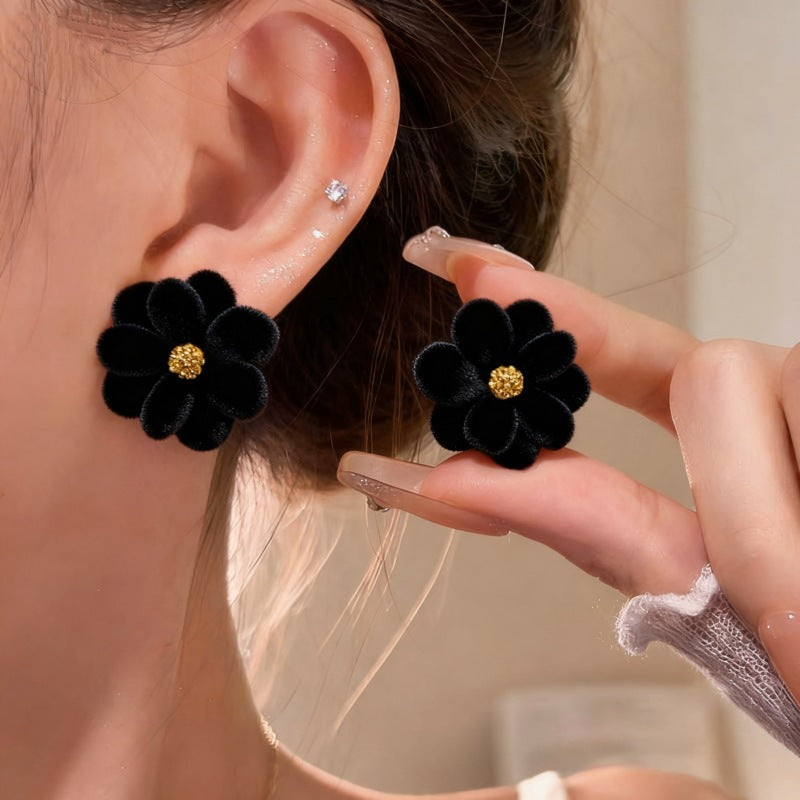 6 Pairs - Vintage Flocked Flower Earrings (Mix Color) (1 Pair Price - 36)