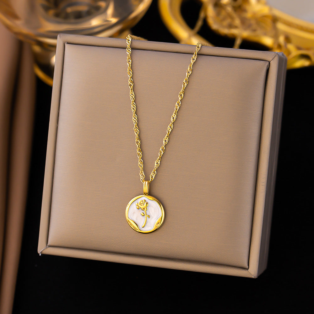 3 Pc - Anti Tarnish White glazed rose necklace - Gold (1 Pc Price - 95)