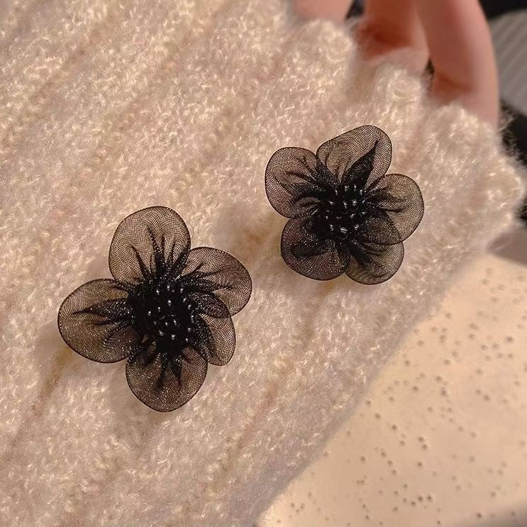 6 Pairs - Black Sweet Pearl Flower Earrings (1 Pair Price - 22)